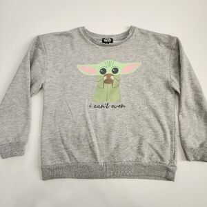 Star Wars Girls Gray/Green Kids Sweatshirt Baby Yoda Grogu Top, sz Lg (14)
